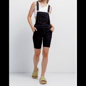 Women's Denim Shortalls Dark Denim Adjustable Straps Overall Jean Shorts Y2k